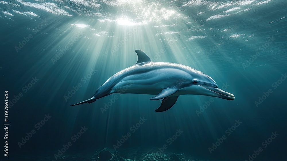 Portrait of a dolphin under the sun rays Portrait of a dolphin under the sun rays