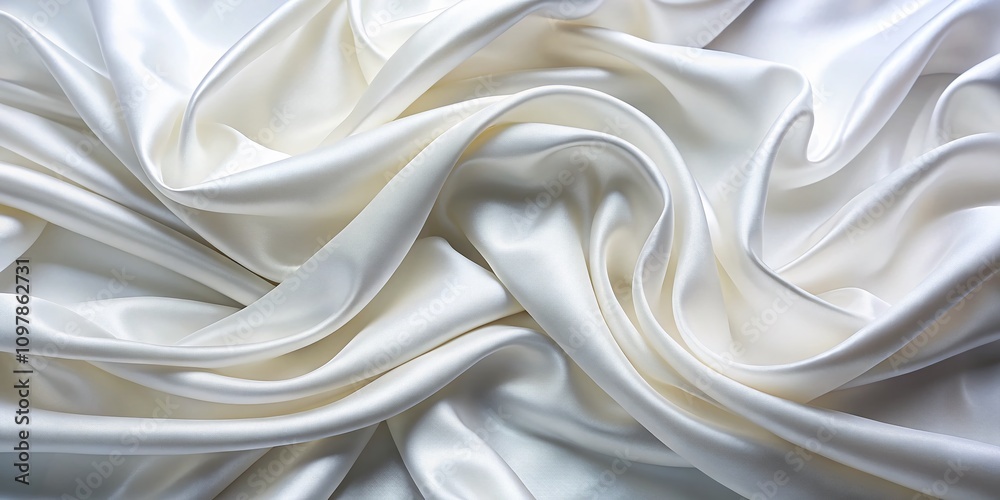 Elegant White Silk Fabric Closeup with Ripples and Copy Space for Wedding Backgrounds and Advertising, Showcasing the Luxurious Texture of Smooth Silk Material