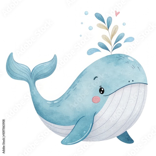 Cute Whale Clipart With Watercolor Design Perfect for Children's Art Projects. Generative AI photo