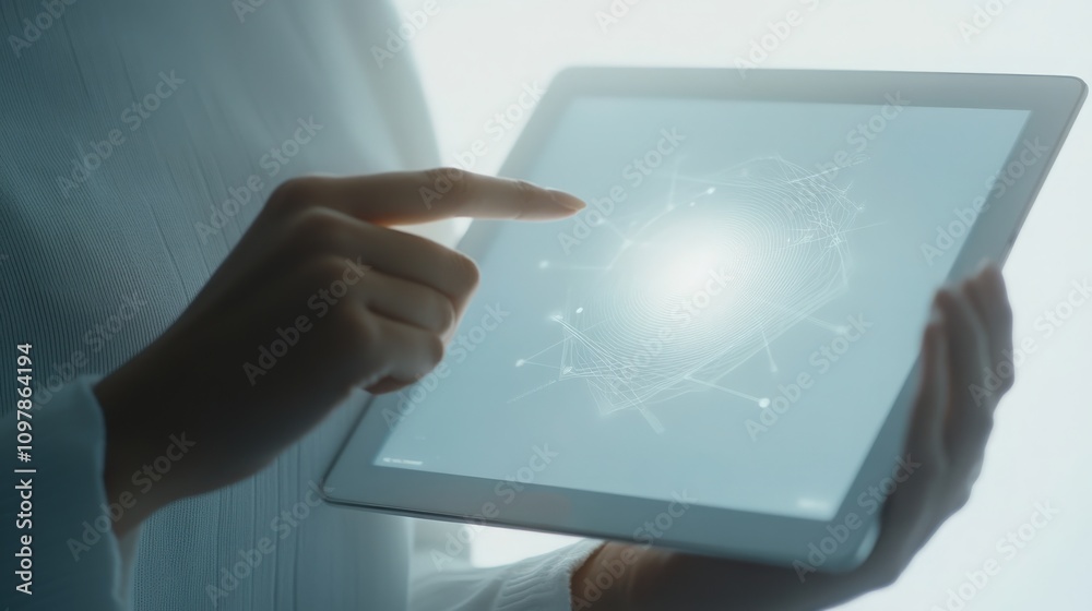Virtual Interface on Tablet Screen with Soft Light Virtual Interface on Tablet Screen with Soft Light