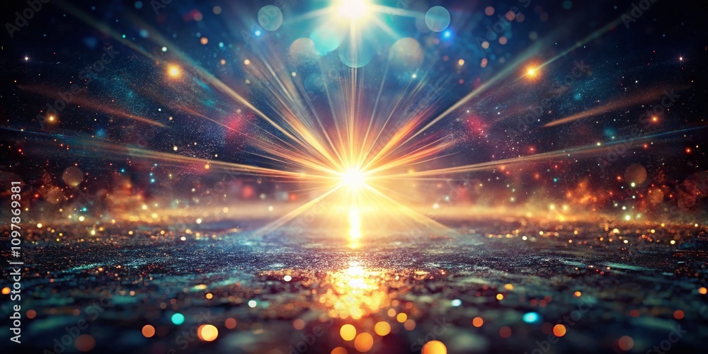 Fototapeta premium Enigmatic Light Flare in Dark Space with Abstract Background and Shiny Lens Glare Effect Creating a Surreal Atmosphere for Imaginative Visuals and Designs