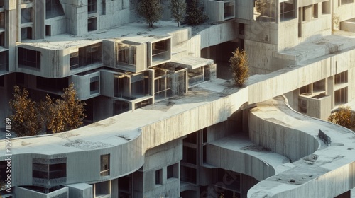 modular system residential architecture, curved megastructure, Curved steel megastructures surrounding the buildingact as a deterrent to missiles, AI Generative