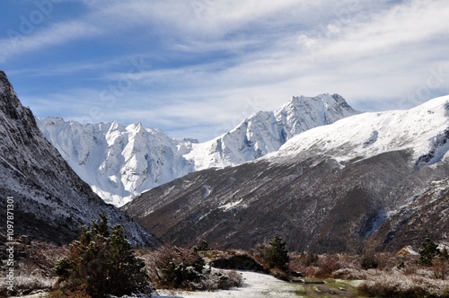 snow covered mountains in Nepal Himalayas