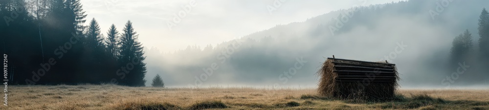Wooden Hay Rack in Mountains with Morning Light Wooden Hay Rack in Mountains with Morning Light