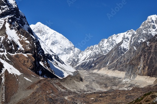 Snow covered mountains in Nepal Himalayas