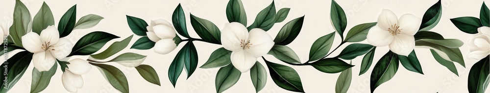 Obraz premium Elegant floral design featuring white blossoms and green leaves