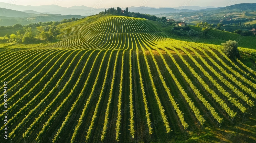 Fototapeta premium Aerial View of Lush Green Vineyards in Tuscany