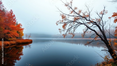 Serene Autumn Lake Reflection: Capture the Calm Beauty of Nature's Fall Colors photo