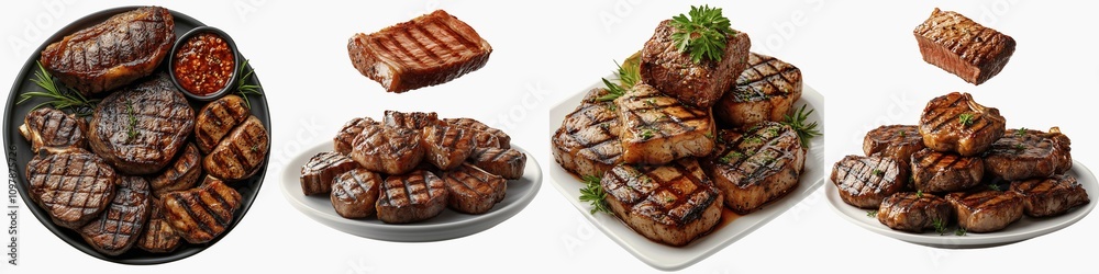 set of A 3D Brisket Grilled Pork Chops and a Plate of Beef Steaks Floating, 3D Floating Brisket and Grilled Meat Platters, Meat and Beef Steaks, Grilled Pork Chops, on a transparent backgrounds set of A 3D Brisket Grilled Pork Chops and a Plate of Beef Steaks Floating, 3D Floating Brisket and Grilled Meat Platters, Meat and Beef Steaks, Grilled Pork Chops, on a transparent backgrounds