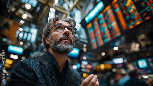 Lively Exchange Floor with Traders Signaling and Digital Price Boards