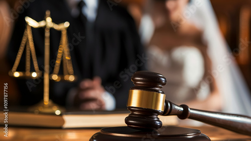 Judge's gavel deciding on marriage or divorce.