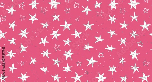 White Star pattern hand drawn design on Pink background illustration