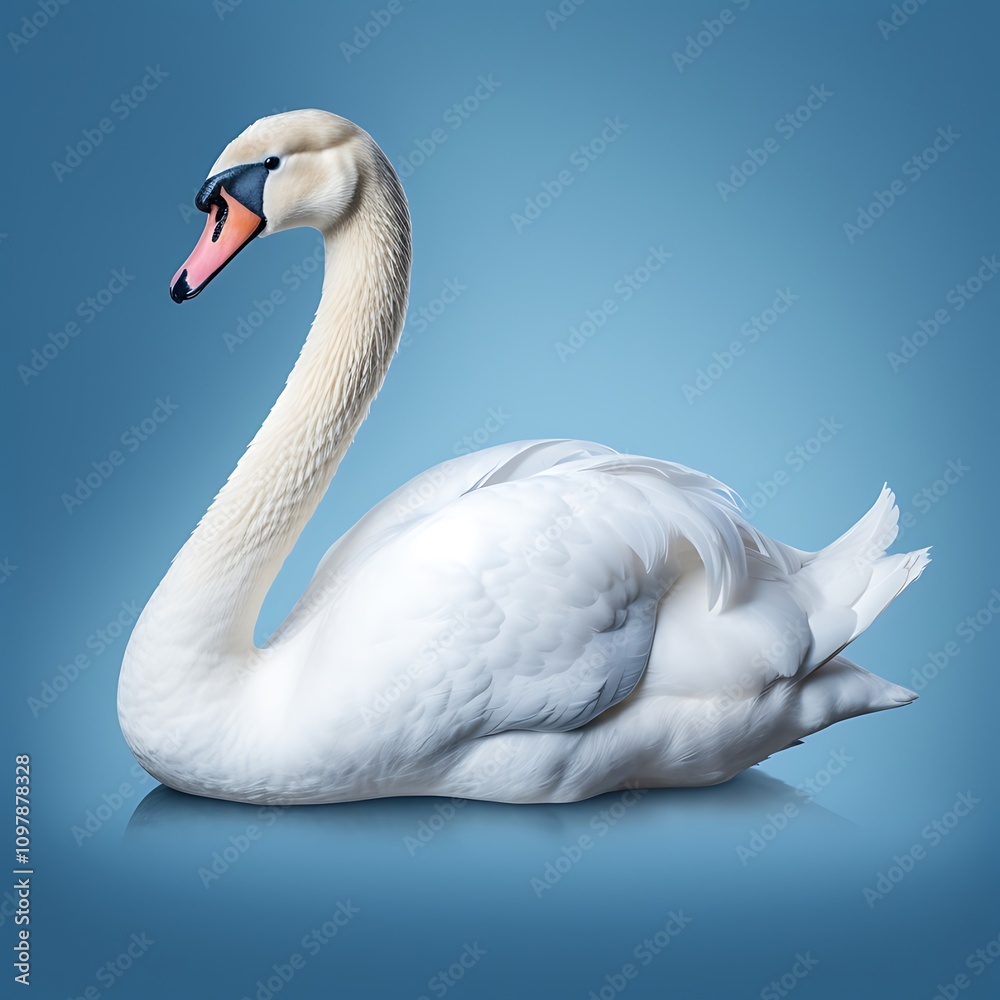 Fototapeta premium Graceful Swan Positioned Elegantly on a Simple Plain Background 
