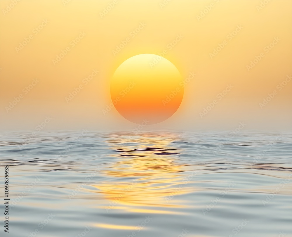 Light yellow background with a gradient of yellow and orange sun rising over water and blurred ripples Light yellow background with a gradient of yellow and orange sun rising over water and blurred ripples