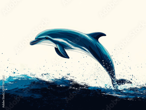 Wallpaper Mural Playful Dolphin Jumping Out of the Water - Cartoon Style Torontodigital.ca