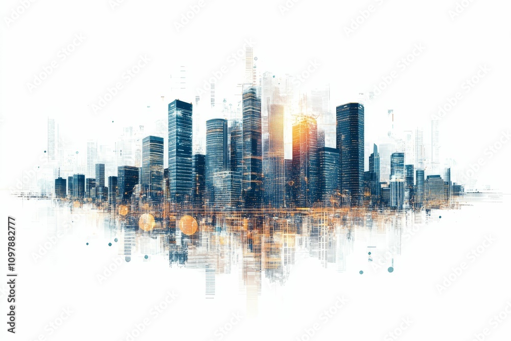 Fototapeta premium Abstract cityscape, digital art, urban design.