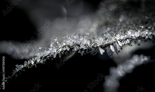 Obraz na plátne Frost crystals beautify a plant stem at dawn in a stunning winter scene