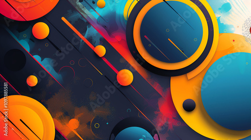 A colorful space background with a yellow planet in the middle - stock background