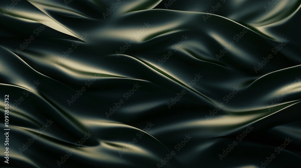 Fototapeta premium Black satin fabric with elegant waves creating a textured appearance. Generative AI