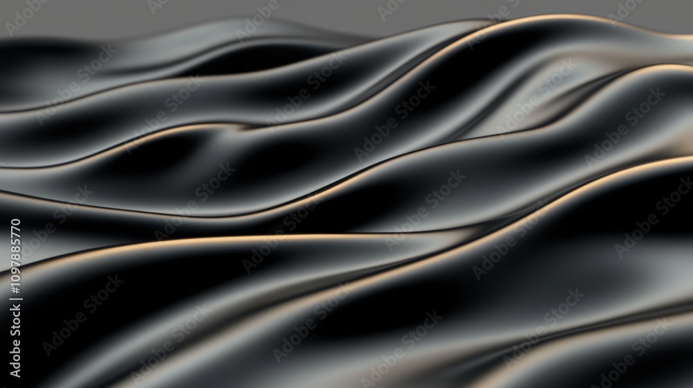 Fototapeta premium Waves of black fabric creating smooth textures in soft lighting. Generative AI