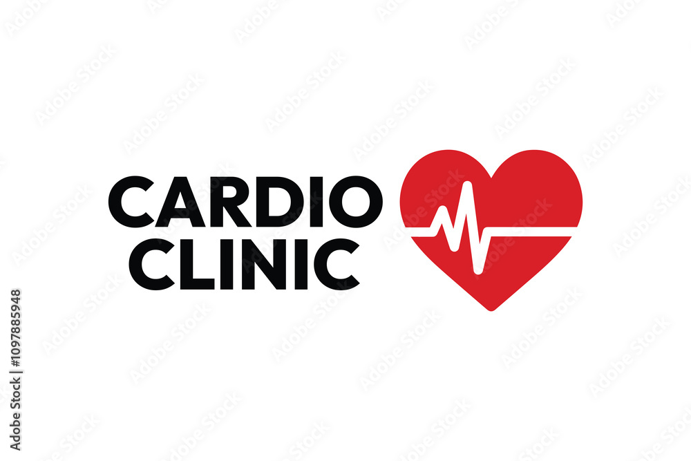 Dynamic Cardio Clinic Logo with Bold Text and Red Heart ECG Line, Perfect for Promoting Cardiovascular Health Services and Heart Healthcare Dynamic Cardio Clinic Logo with Bold Text and Red Heart ECG Line, Perfect for Promoting Cardiovascular Health Services and Heart Healthcare
