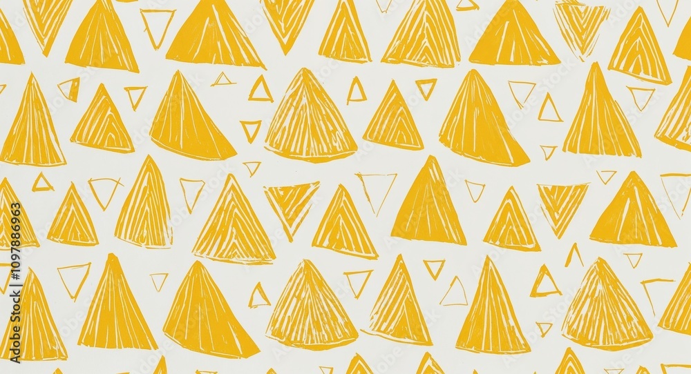 Yellow Triangle pattern hand drawn design on Green background illustration Yellow Triangle pattern hand drawn design on Green background illustration