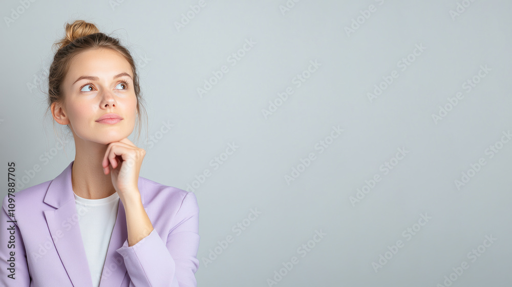 Australian business woman thinking and wondering calculate about ideas Australian business woman thinking and wondering calculate about ideas