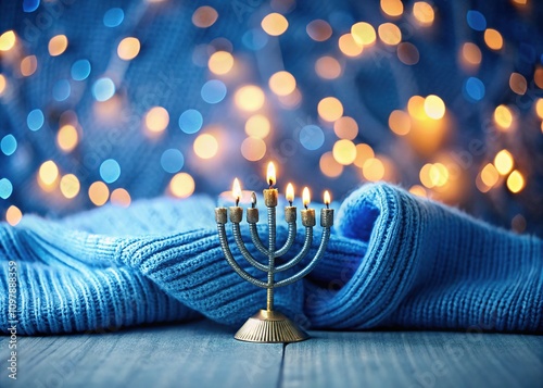 Cozy Hanukkah Sweater with Menorah, Minimalist Photography photo