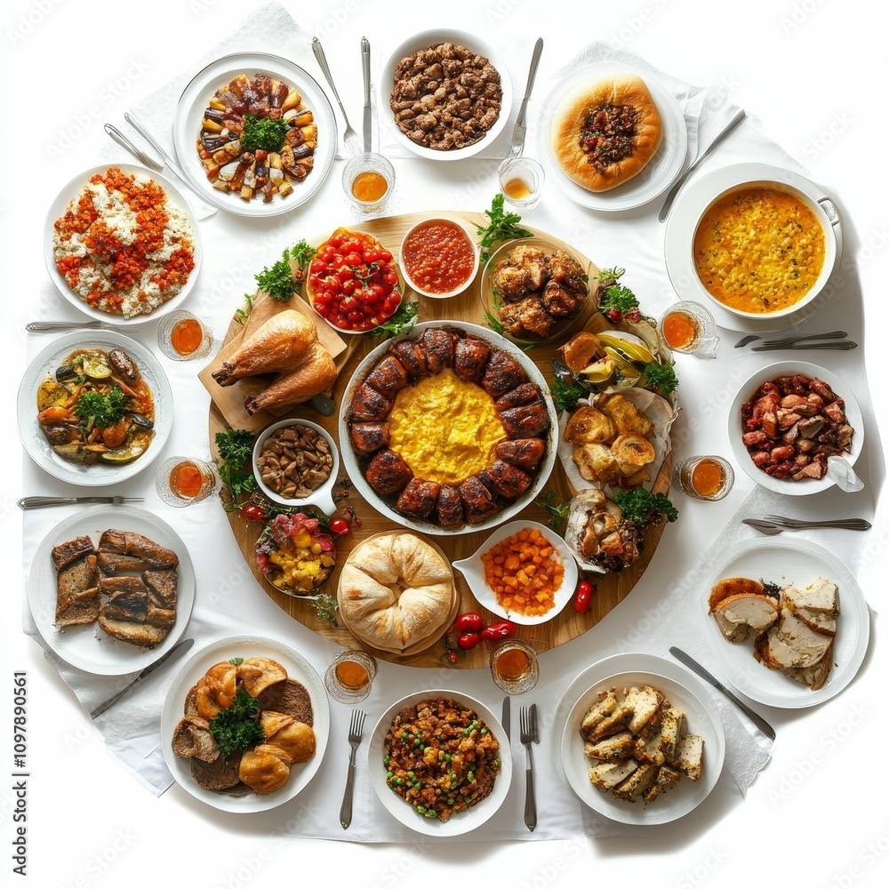 Lavish table, abundant food, festive meal. Lavish table, abundant food, festive meal.