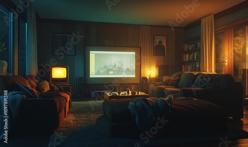 Cozy living room, movie night, warm lighting.