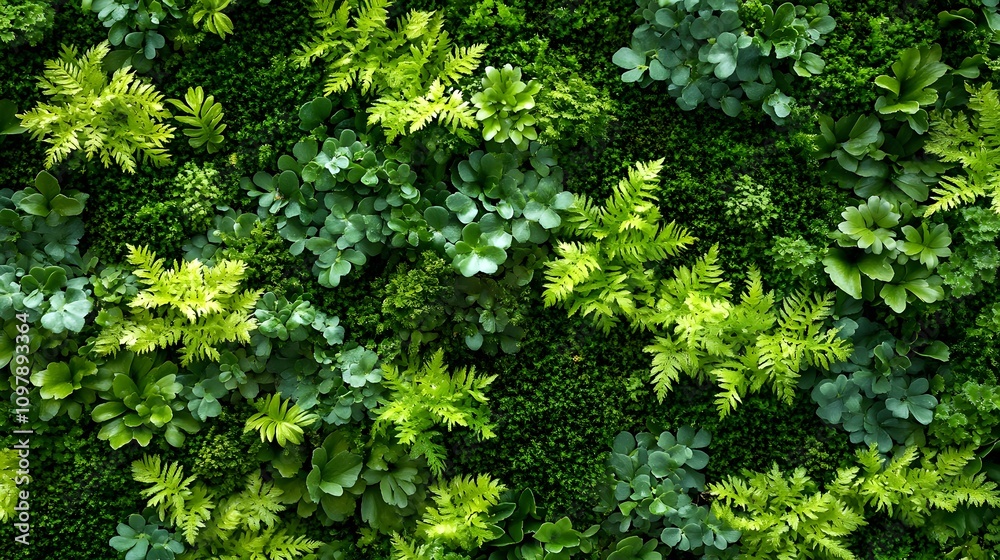 Obraz premium Lush green plants creating a vibrant wall of foliage.