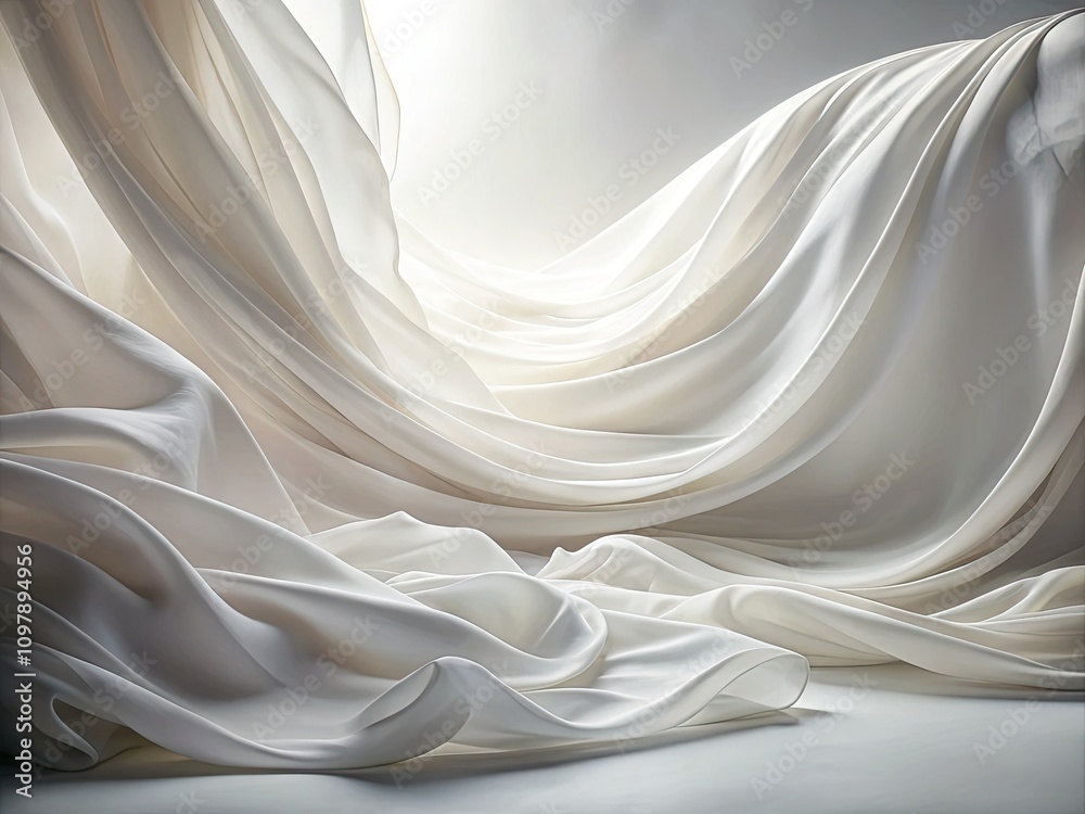 Obraz premium Ethereal Long Exposure of Draped White Fabric with Gentle Shadows, Soft Textures, and Serene Atmosphere for Minimalist and Elegant Home Decor Photography