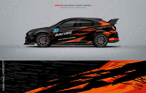 Fotografie Sport racing Car branding with racing wrap decal or livery design