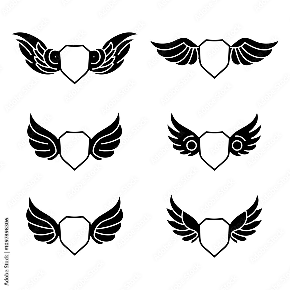 Obraz premium set of shield with wing decorated element vector design illustration 