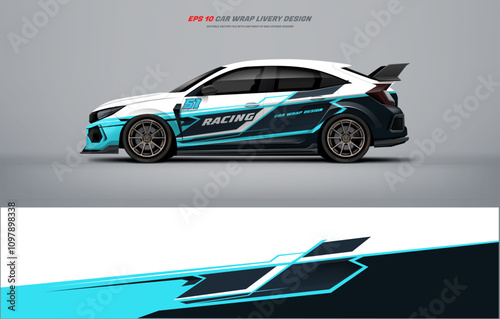 Blue sporty Racing Car wrap livery design dominant touch of blue	