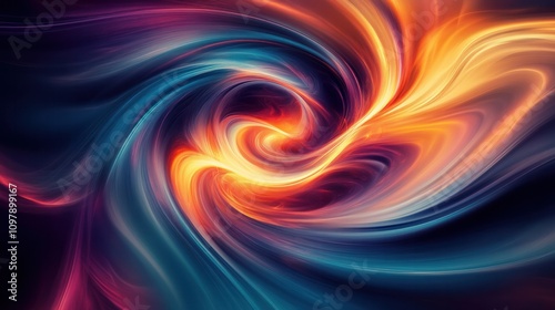 A bold abstract spiral featuring sharp angles and contrasting colors, creating a dynamic visual tension.