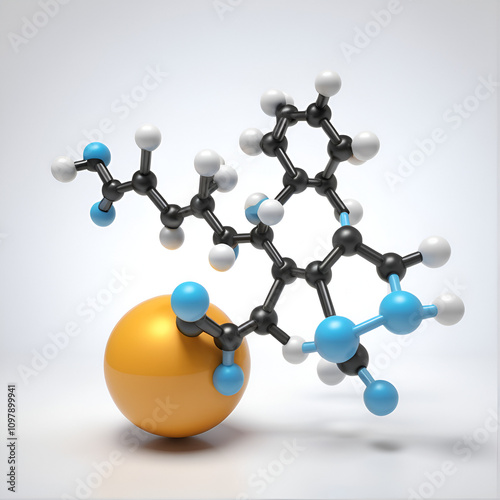 citral molecular structure, 3d model molecule, acyclic monoterpene aldehyde, structural chemical formula view from a microscope photo