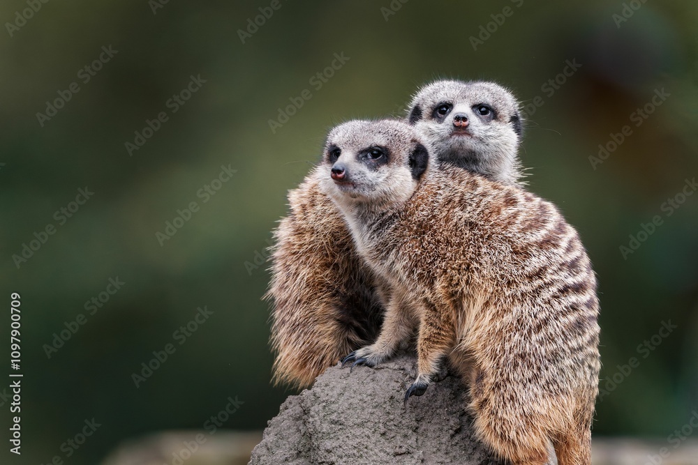 Fototapeta premium Meerkats perched on a rock
