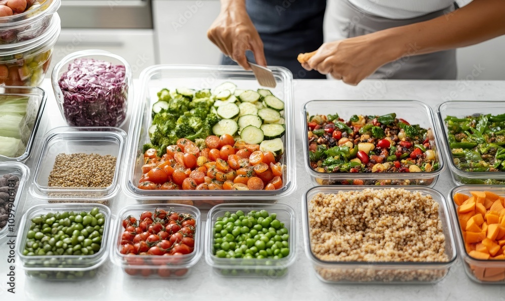 Obraz premium Prepared vegetables in clear containers.