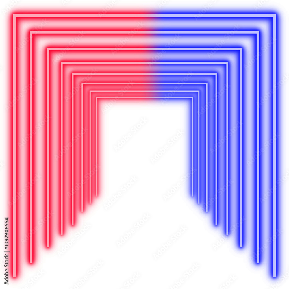 Fototapeta premium Neon light effect. Neon tunnel layers. Neon luminous corridor stretching 