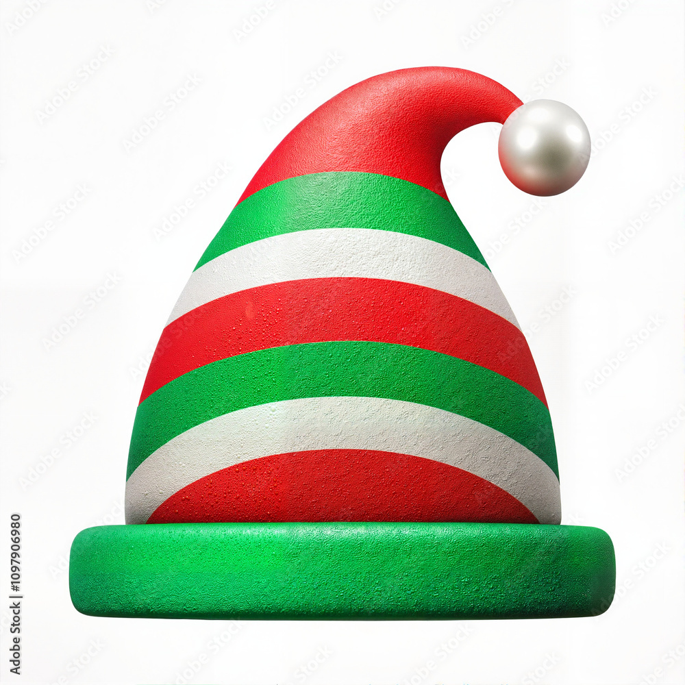 Green and red elf hat with festive stripes