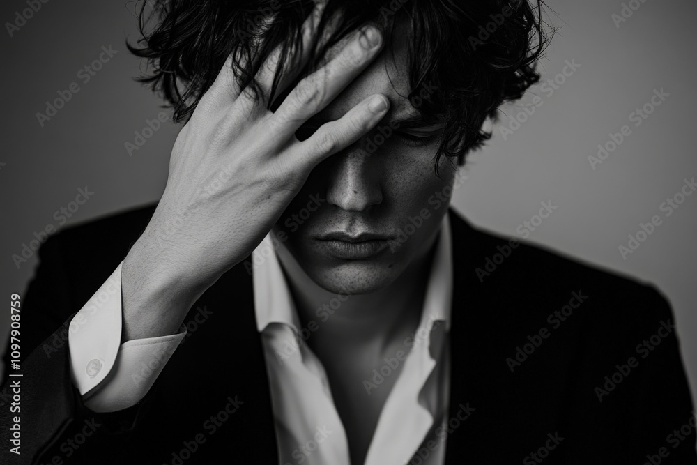 Stubborn Man Ignoring Reality with Irritated Gesture Stubborn Man Ignoring Reality with Irritated Gesture