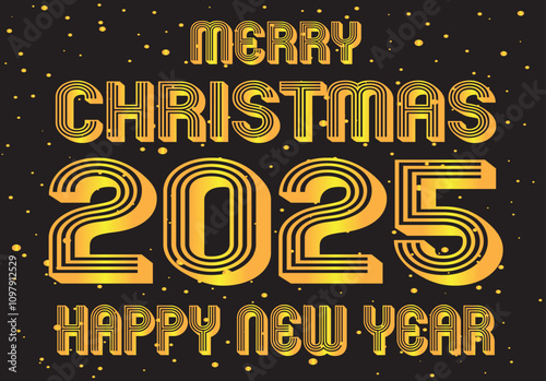 Merry Christmas and Happy new year 2025 wishes banner on background with gold glitter text