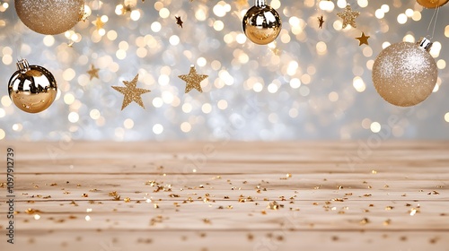 Festive Christmas Ornaments and Glittering Stars Creating a Magical Holiday Atmosphere