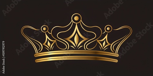 Luxurious Royal Crown Logo Design in Simple Line Art Style with Elegant Gold Finish, Perfect for Branding and High-End Business Applications with Ample Copy Space photo