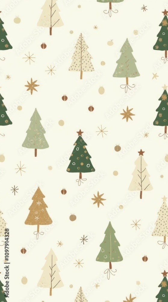 Obraz premium Festive Pattern of Christmas Trees and Snowflakes