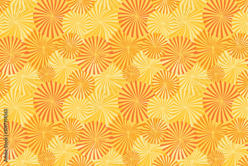 Vintage Circus Background with Spiral Yellow and Orange Rays: Starburst Radial Pattern