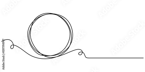 Continuous one line circle stroke, Hand drawn circle frame on white background. one line drawing vector illustration, Continuous one line drawing of scribble black circle. Round frame sketch outline