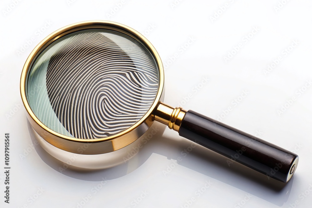 Magnifying Glass Over Fingerprint Lock Illustration on White Background for Secure Technology Concept in Product Photography Magnifying Glass Over Fingerprint Lock Illustration on White Background for Secure Technology Concept in Product Photography