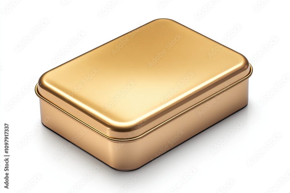 Metallic tin packaging with a printed surface isolated on a white background Metallic tin packaging with a printed surface isolated on a white background